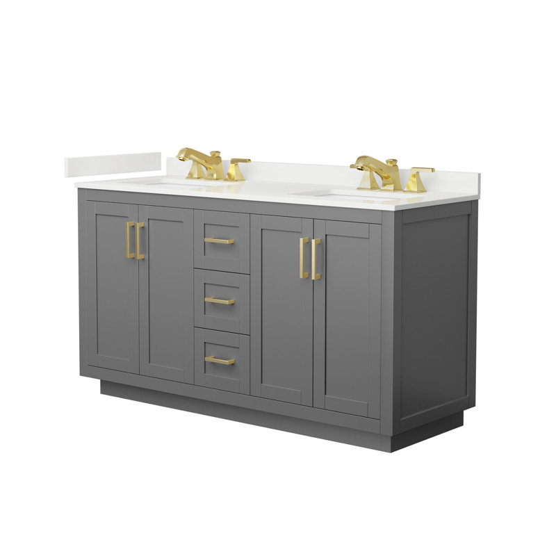 Miranda 60" Freestanding Double Bathroom Vanity with Quartz Top, White Quartz, Dark Gray, Brushed Gold