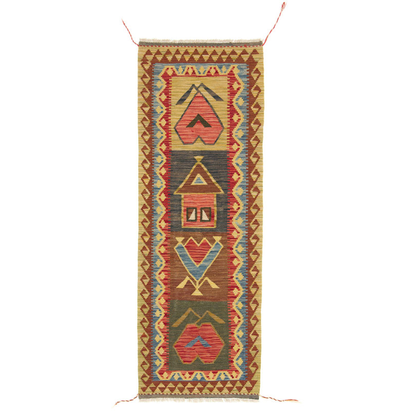 Runner Geometric Wool Hand Woven 63cm X 180cm Area Rug