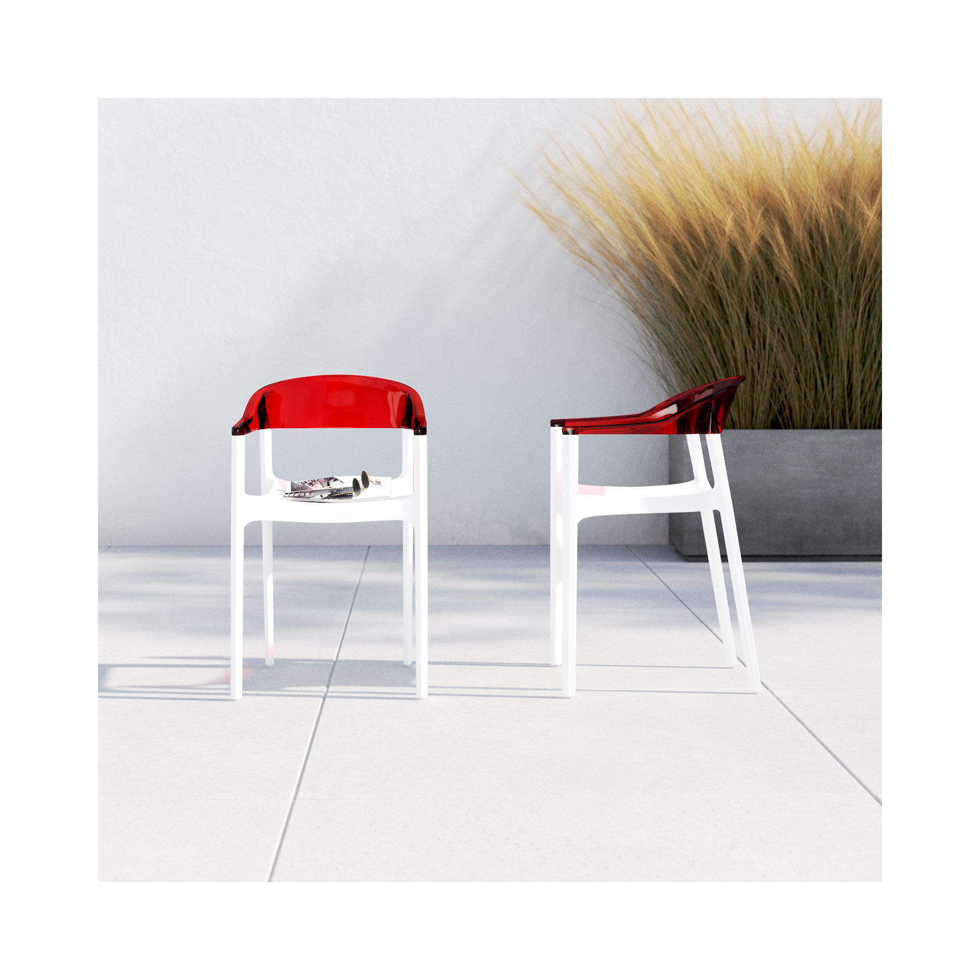 Stella Stacking Patio Dining Armchair, White/Transparent Red