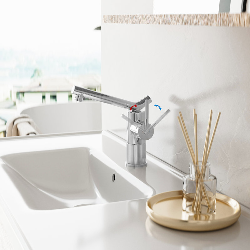 Robinet de lavabo de salle de bain monocorps à poignée simple avec ensemble de bonde escamotable optionnel, Chrome poli