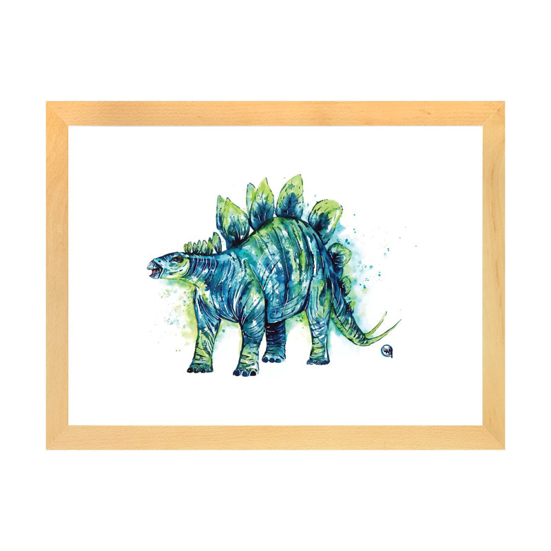 «Spike Tail the Stegosaurus» par Lisa Whitehouse - impression d'art graphique, Papier encadré de bois naturel, Blanc