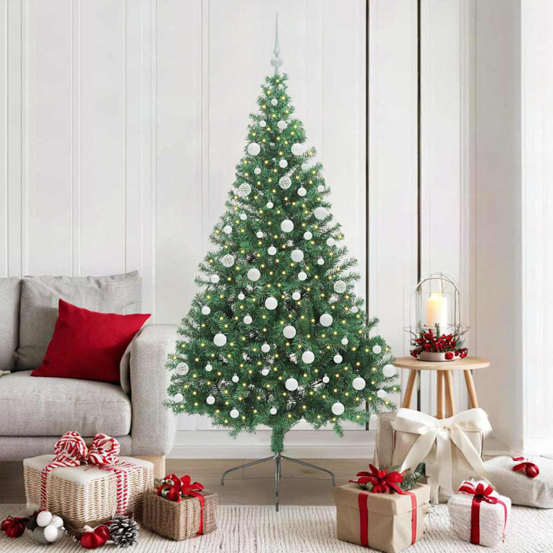  Artificial Pre-lit Christmas Tree PVC, Green/White, 5.91' H
