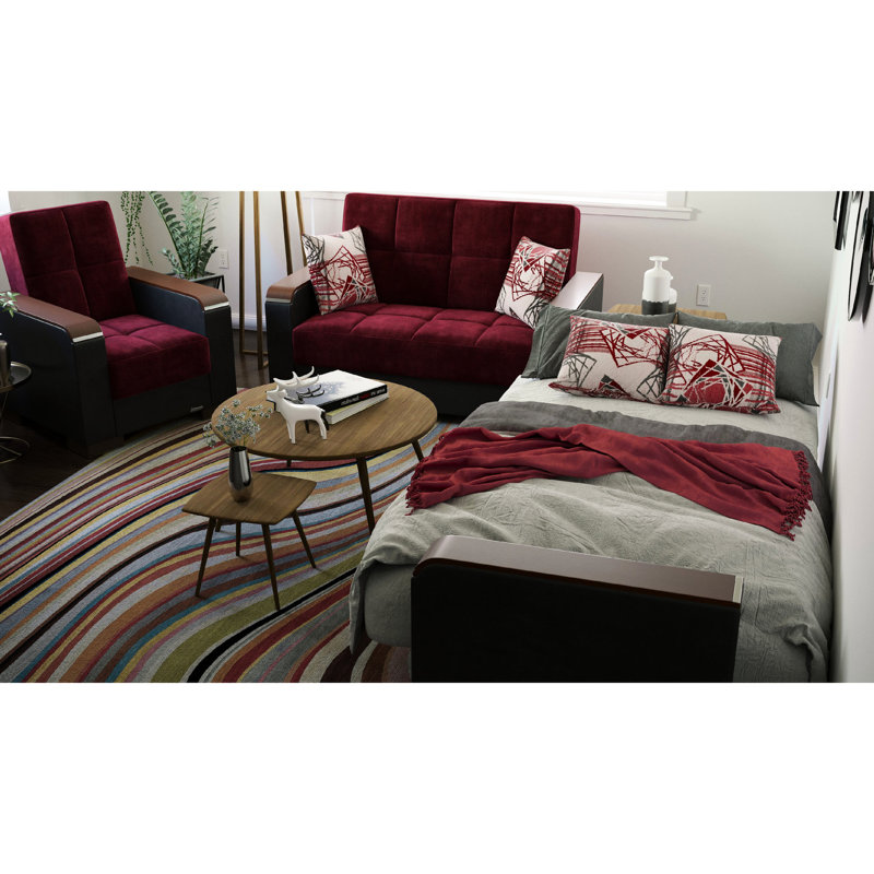 Fauteuil convertible bourgogne avec rangement - pour économiser de l'espace en microfibre
