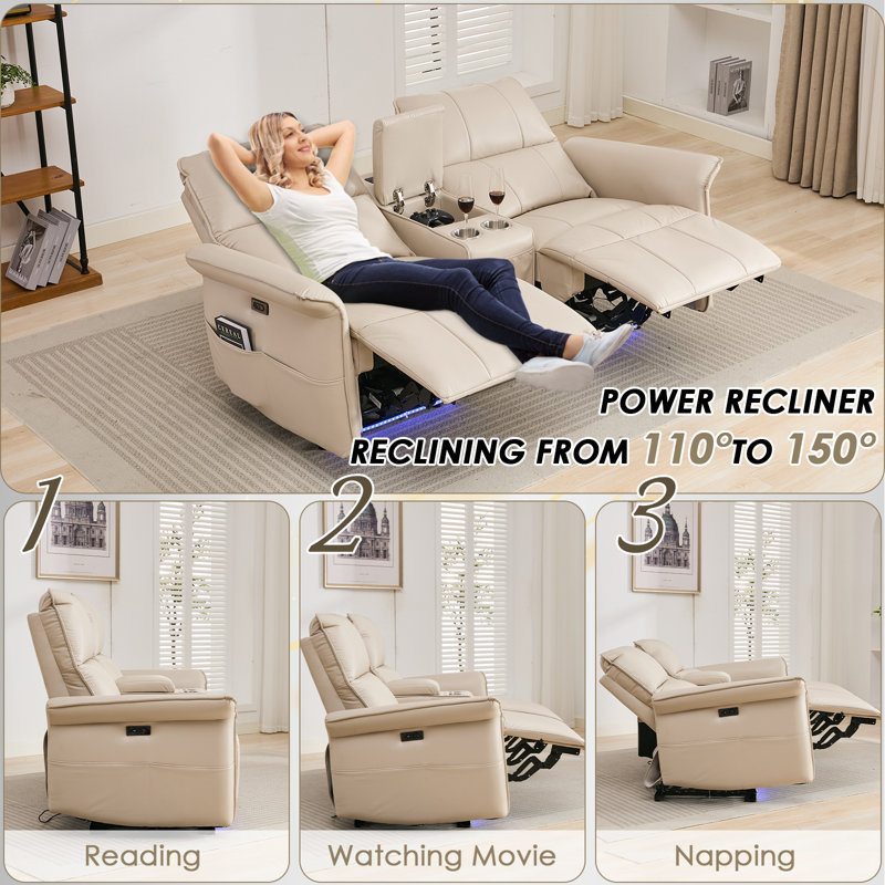 Fauteuil inclinable électrique avec console et causeuse Wall Light, Beige