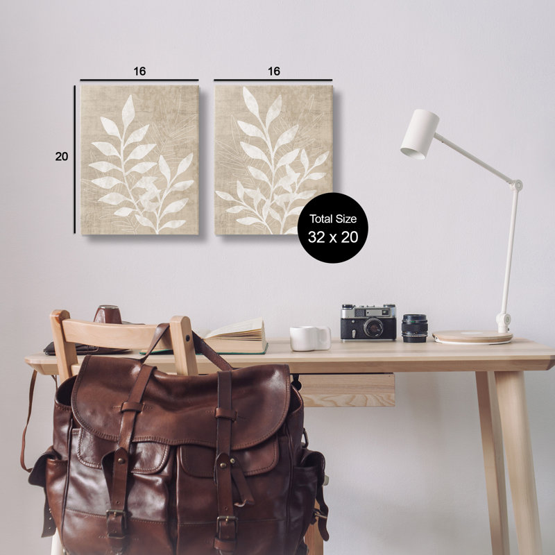 Boho Botanical Leaf Silhouette Beige Canvas Wall Art Set