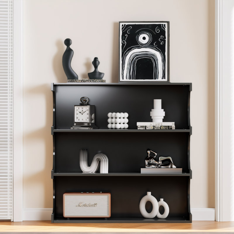Table basse et bibliothèque à 4 niveaux - Organisateur de rangement minimaliste multifonctionnel, Noir