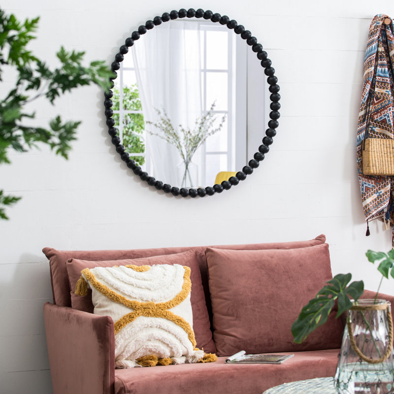 Miroir circulaire avec cadre perlé en métal