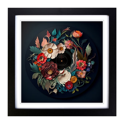 Vinyl Record Floral Art - Single Picture Frame Print on Wood