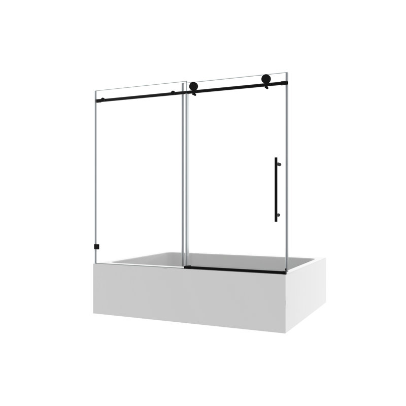 6063 Matte Black Frameless One Fixed And One Shifted Shower Door, 70MM 304 Stainless Steel Large Pulleys With Adjustable Soft Closing Function,With Nano Easy Cleaning,Stick Explosion-Proof Menbrance