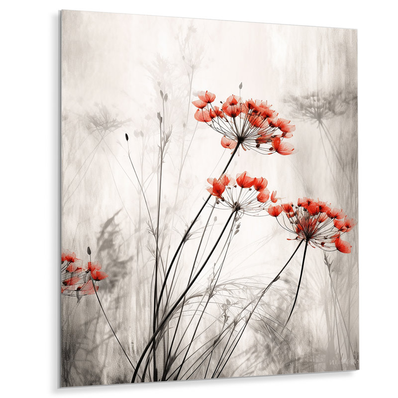 «Red Grey Herb Garden III», art mural floral en métal, H 20 po x l 12 po