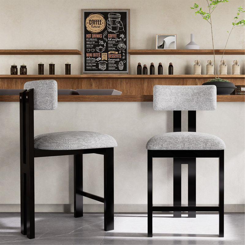 Tabourets ronds élégants de 26,5 po avec dossier bas - siège rembourré confortable et structure en métal noir pour la cuisine et la salle à manger