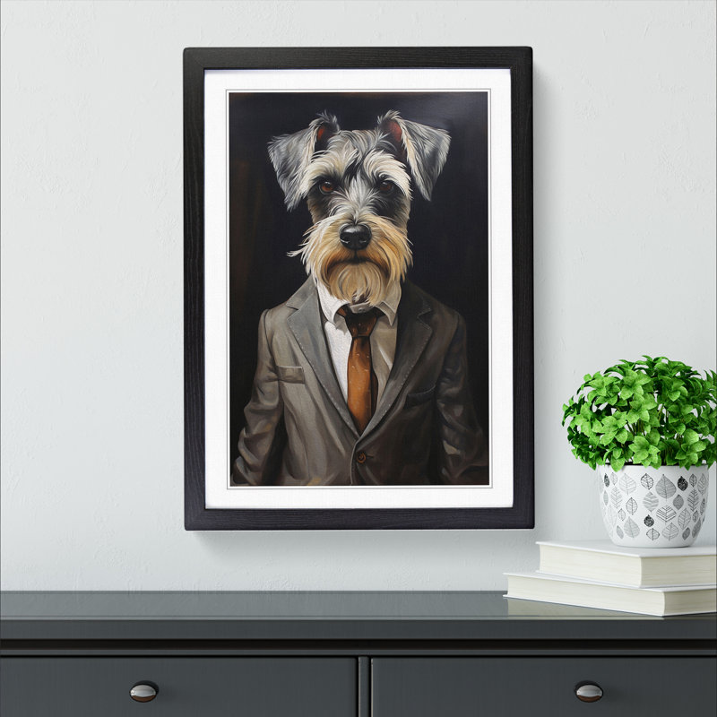 Schnauzer in a Suit Painting - Framed Print, 46cm H x 34cm W x 2cm D, Black Framed