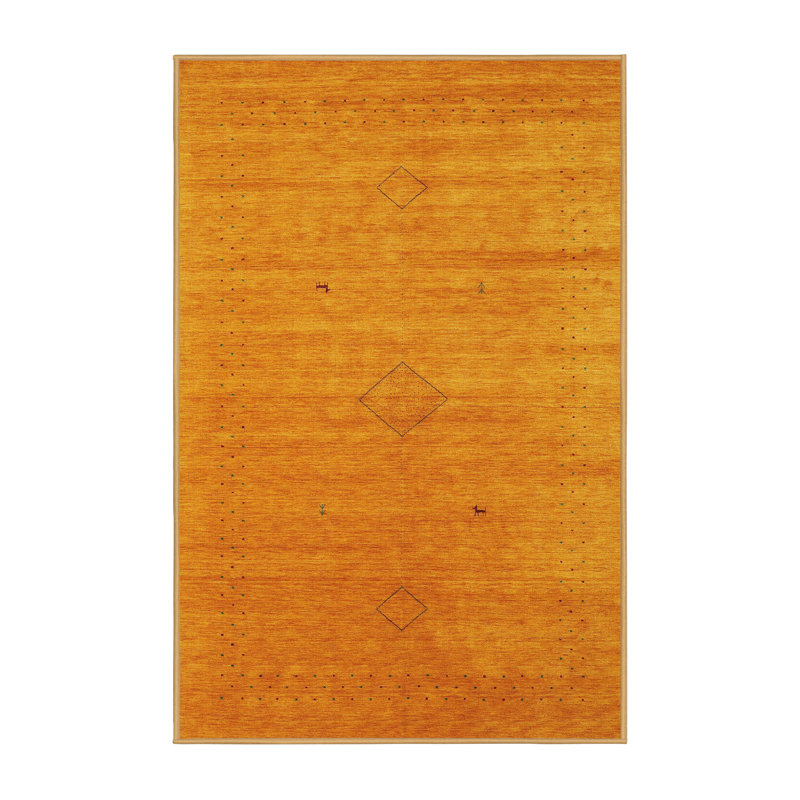 Tapis de zone orange contemporaine, Rectangle 5 pi x 7 pi