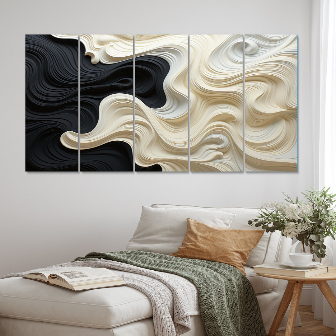 " Black White Opt Art Contrasting Waves " 5 - Pieces Wrought Studio™