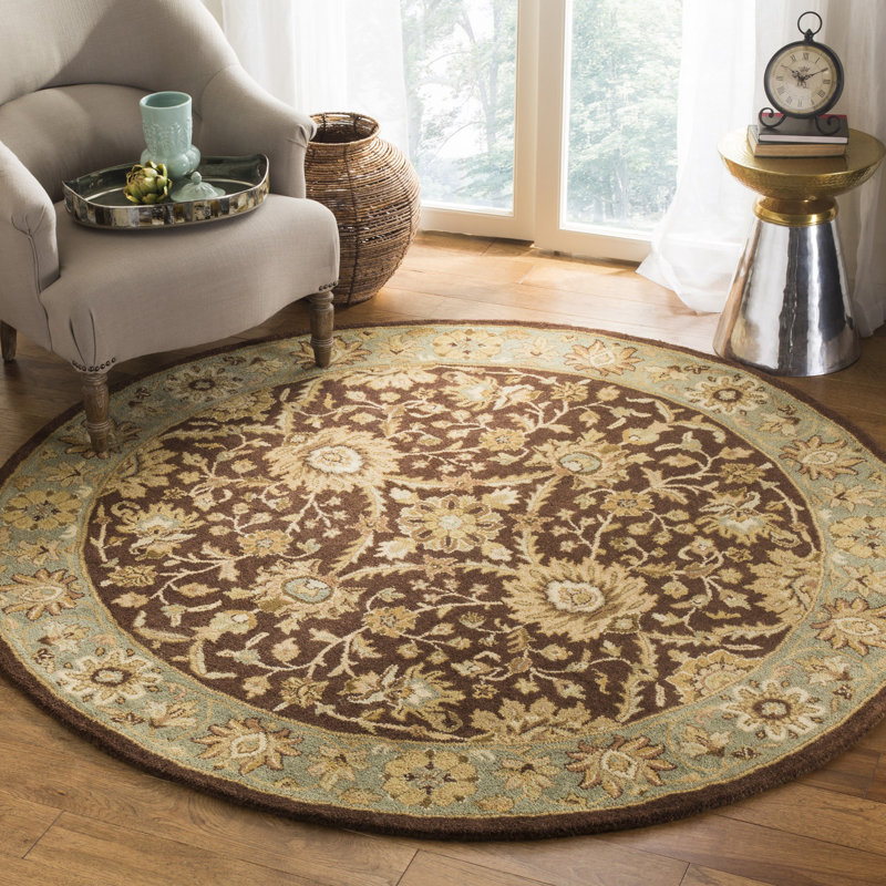 Dunbar Hand Tufted Wool/Cotton/Latex Oriental Rug in Chocolate/Blue, Round 6'