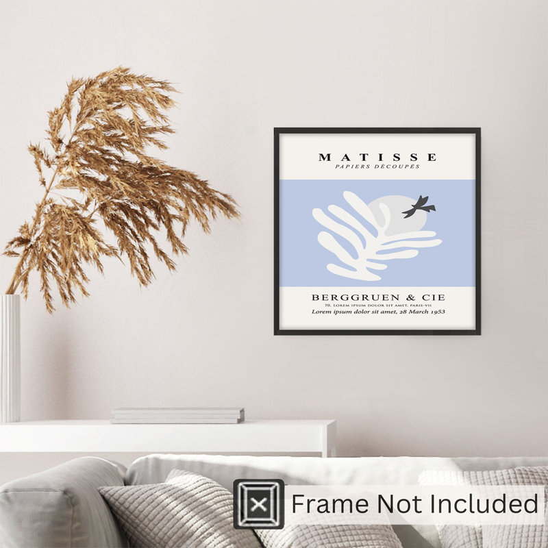 «Abstract Matisse Bird I», reproduction d'art moderne sans cadre, H 14 po x l 14 po, Bleu
