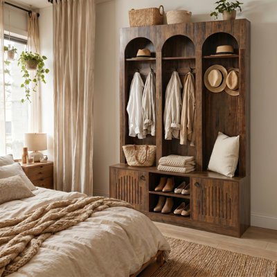 71" Tall Hall Tree with Bench and Shoe Storage