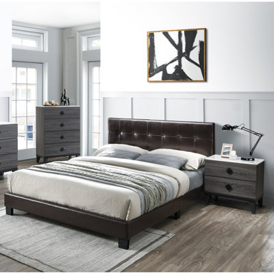 Contemporary Style 1Pc Full Size Bed Faux Leather Rectangle Headboard Brown Finish Bedroom Furniture