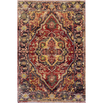 Wool Oriental Area Rug in Rust/Charcoal/Red
