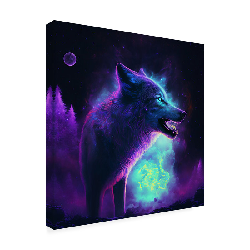 Art mural sur toile tendue - loup 1 «Wumples» pour décoration de salon, de chambre à coucher ou de bureau - 35 x 35