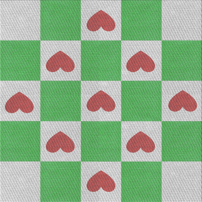 Tapis vert/rouge à motifs, Carré 3 pi