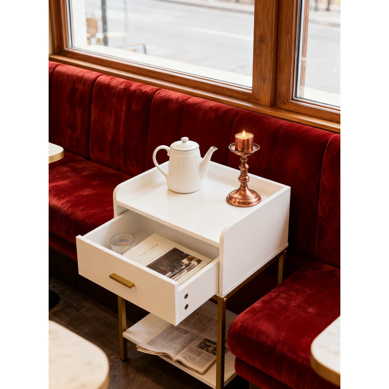 Table de chevet moderne à 3 niveaux avec tiroir de rangement et tablette, table de chevet compacte pour chambre à coucher et salon