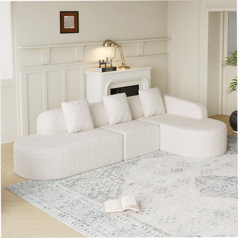 Canapé modulaire incurvé en L de 111,8 po avec tissu texturé litchi et trois coussins pour un confort et un style améliorés