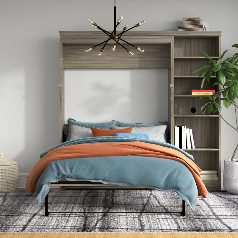 Lit escamotable avec rangement bas Alvaretta, Noyer gris