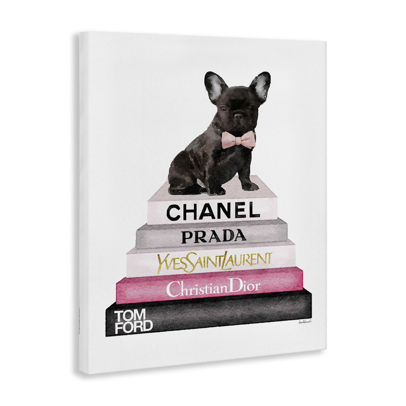 «Book Stack Fashion French Bulldog», impression, H 30 po x l 24 po