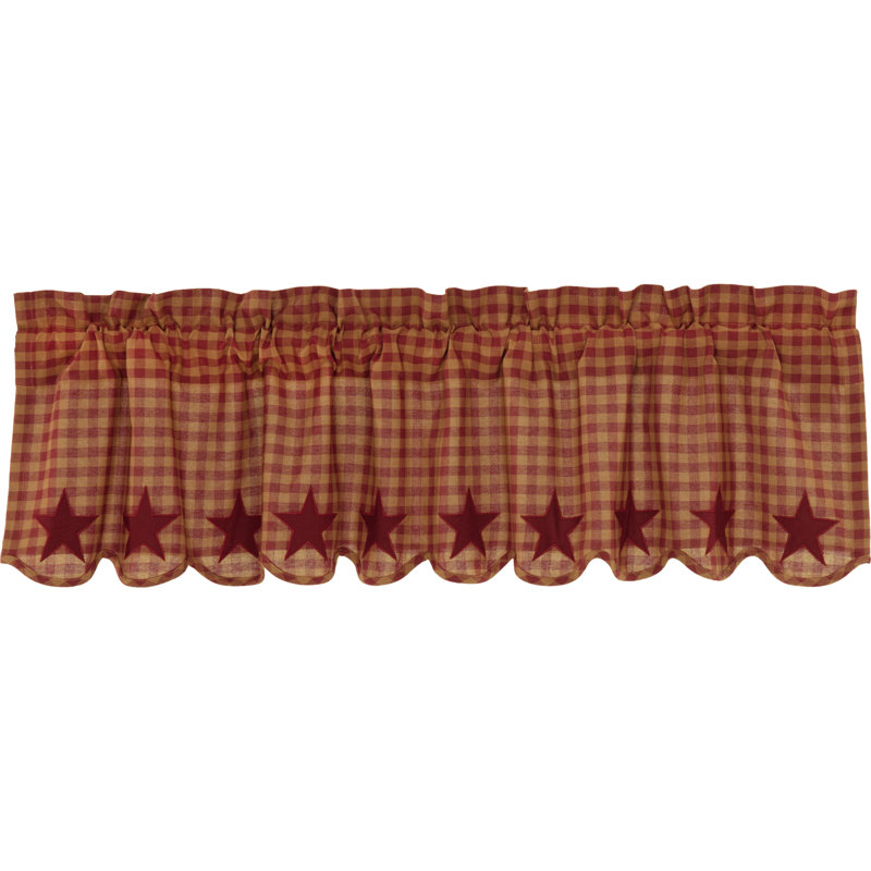 Navy Star Cotton Plaid Scalloped Window Valance, Burgundy, 72'' W x 16" L