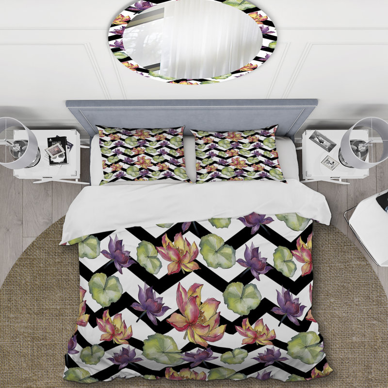 Fleurs de lotus colorées - Ensemble de housse de couette Cabin & Lodge, Housse de couette simple + 1 taie décorative stan