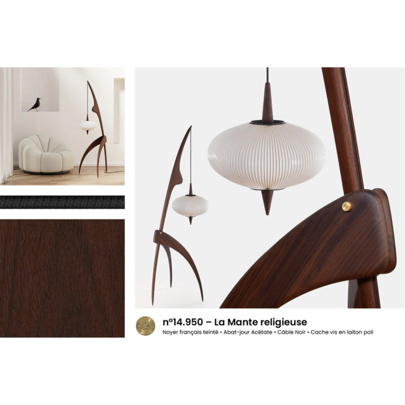 Praying Mantis Floor Lamp, French Walnut