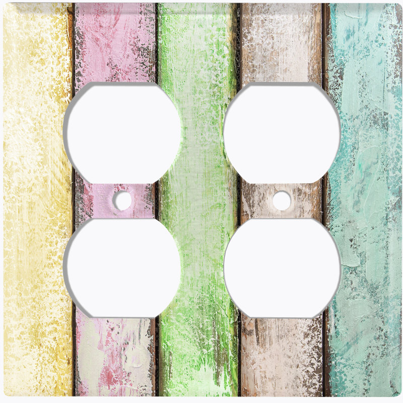 Metal Light Switch Plate Outlet Cover (Colourful Pastel Fence Vertical - Double Duplex)