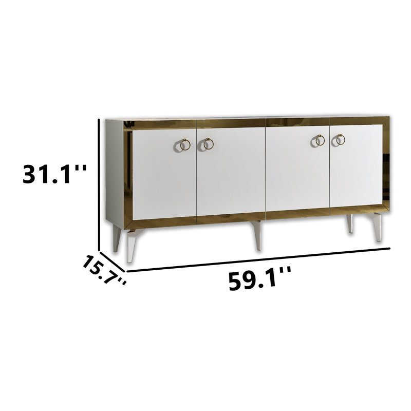 Console polyvalente de 59 po de largeur avec bandes réfléchissantes, Blanc