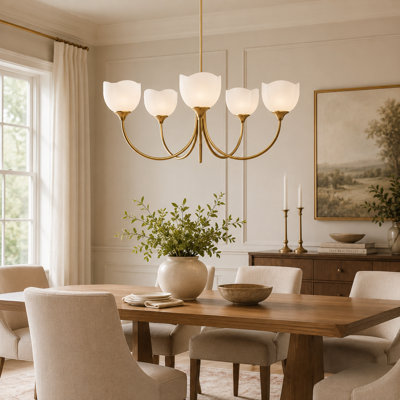 Lustre en métal 5 lumières avec abat-jour en verre givré 33,27 "Blossom