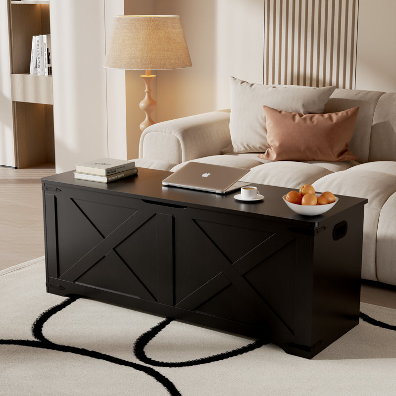 Coffre de rangement de style campagnard 47 po, banc de rangement avec 2 charnières de sécurité et panneau de séparation central
