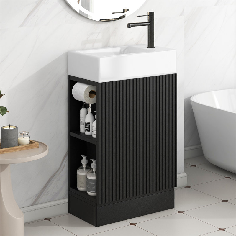 Ensemble de meuble-lavabo simple 19 po Abhijith, Noir, noir, noir, noir