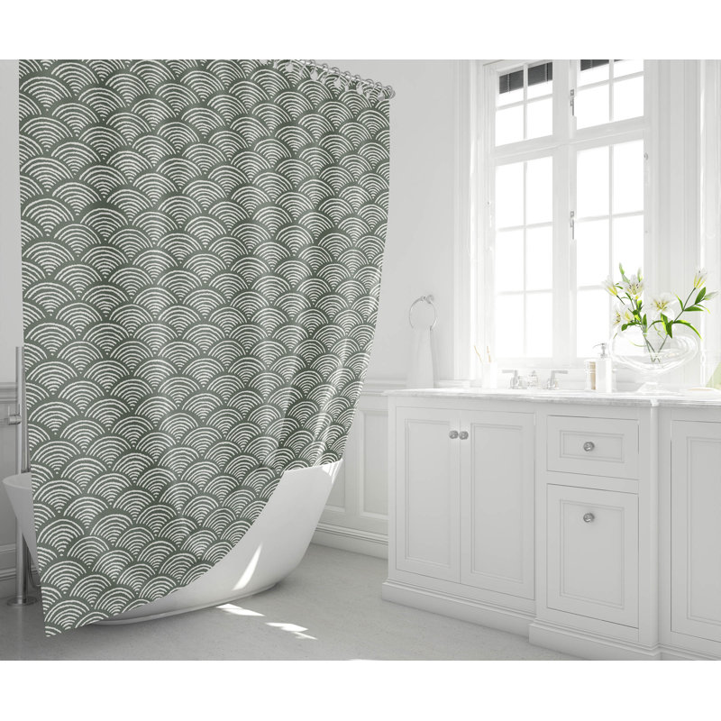 Rolling Waves Ultra-Thin Lightweight Shower Curtain, Green/Chimichurri