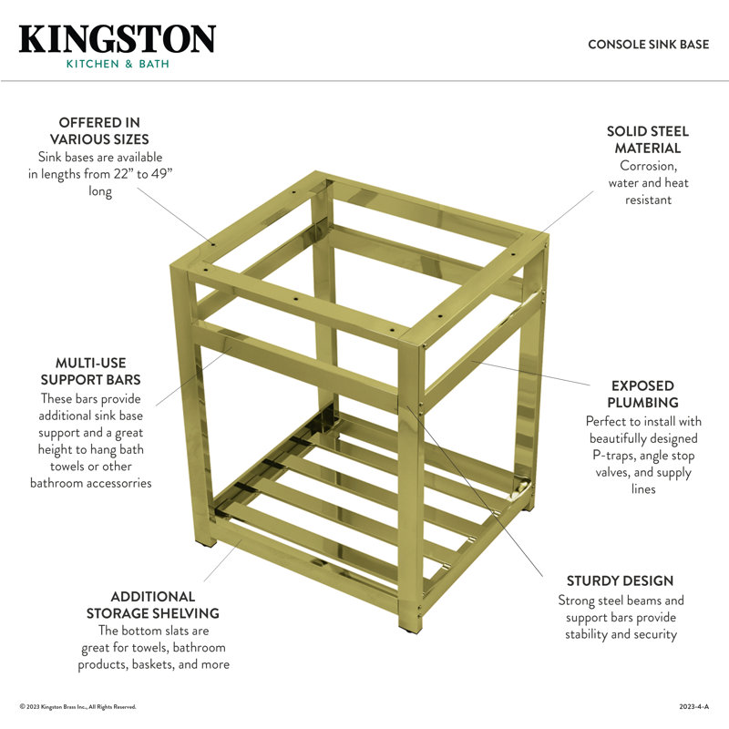 Kingston Brass Kingston Commercial Steel Console Sink Base, Polished Brass