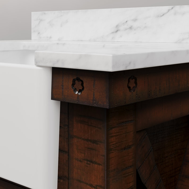 Paisley 30 In. Single Sink Carrara White Marble Countertop Vanity In Rustic Sienna With Mirror, Mirror Included