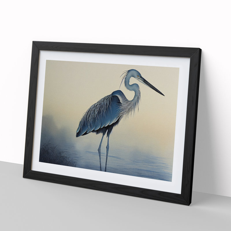 Heron Bird Vol.1 - Single Picture Frame Print, Black, 46cm H x 64cm W x 2cm D