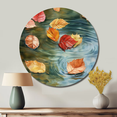 Floating Leaves On Still Water - Floral Round Metal Wall Decor