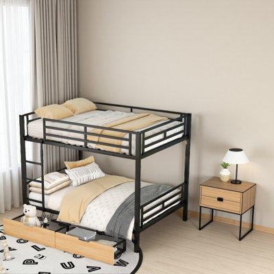 Metal Full Size Convertible Bunk Bed With 2 Drawers