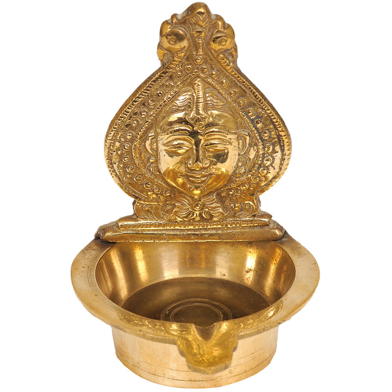 Lampe à huile en laiton 4 po Devi Puja - Gajalakshmi Diya à mèche simple pour autel et adoration (8 oz)