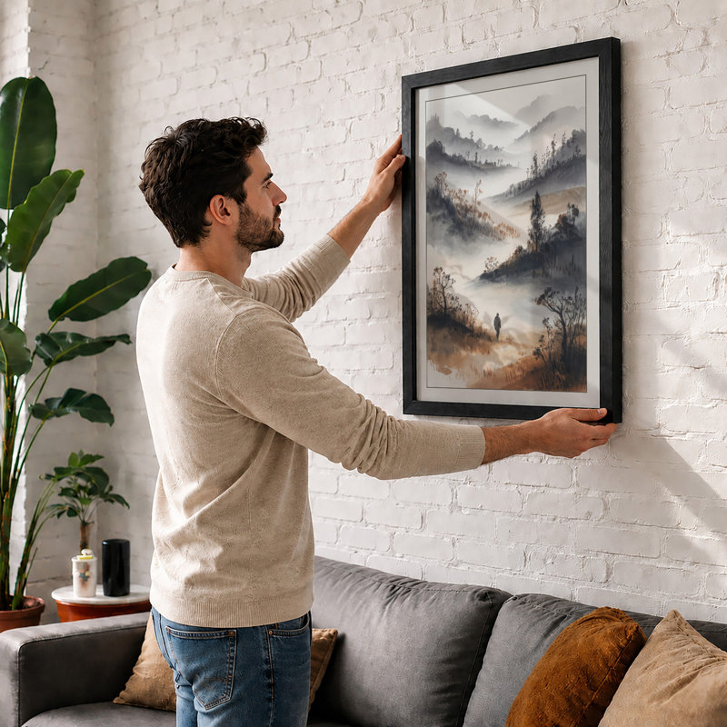Mountains In Mist Scandinavian - Print, A4 - 29.7 x 21.0 cm, White