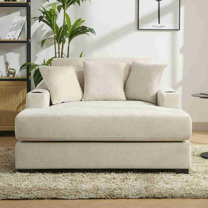 Très grand canapé-lit de style moderne, Crème, crème, H 35 po x l 60,60 po x P 55 po