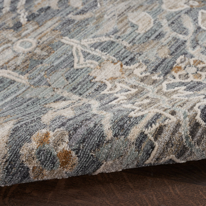 Tapis tissé à la machine Daan - bleu marine / noir / gris, Rond 7 pi 10 po