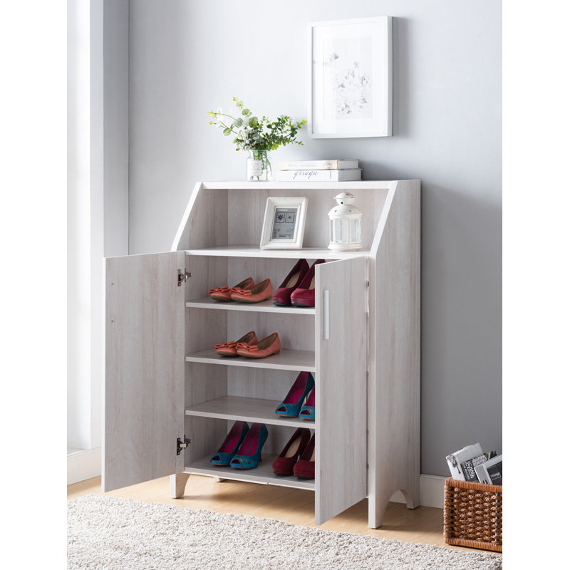 Armoire de rangement pour chaussures en chêne 15 paires, Blanc