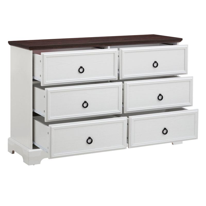 Modern Farmhouse 6-Drawer Chest Of Drawers For Bedroom, White/Walnut