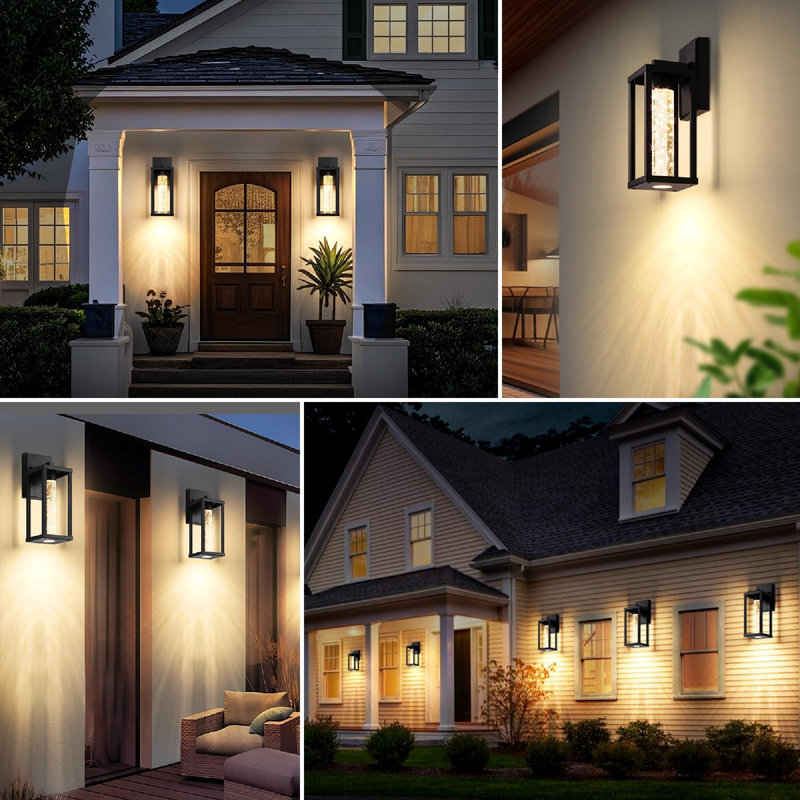 2-Pack Crystal Bubble Glass Outdoor Wall Lights With 10W Integrated LED And Weatherproof Metal Frame For Romantic Patio Illumination And Rust-Resistant Longevity In Matte Black